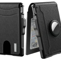 Pop Up aluminium tas Geld Clip Slanke Lederen Slots Creditcardhouder RFID Blokkerende Bifold Minimalistische Portemonnee