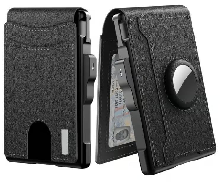 Pop Up aluminium tas Geld Clip Slanke Lederen Slots Creditcardhouder RFID Blokkerende Bifold Minimalistische Portemonnee