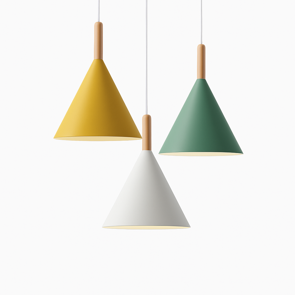 Conische metalen hanglamp met houten stok Bar