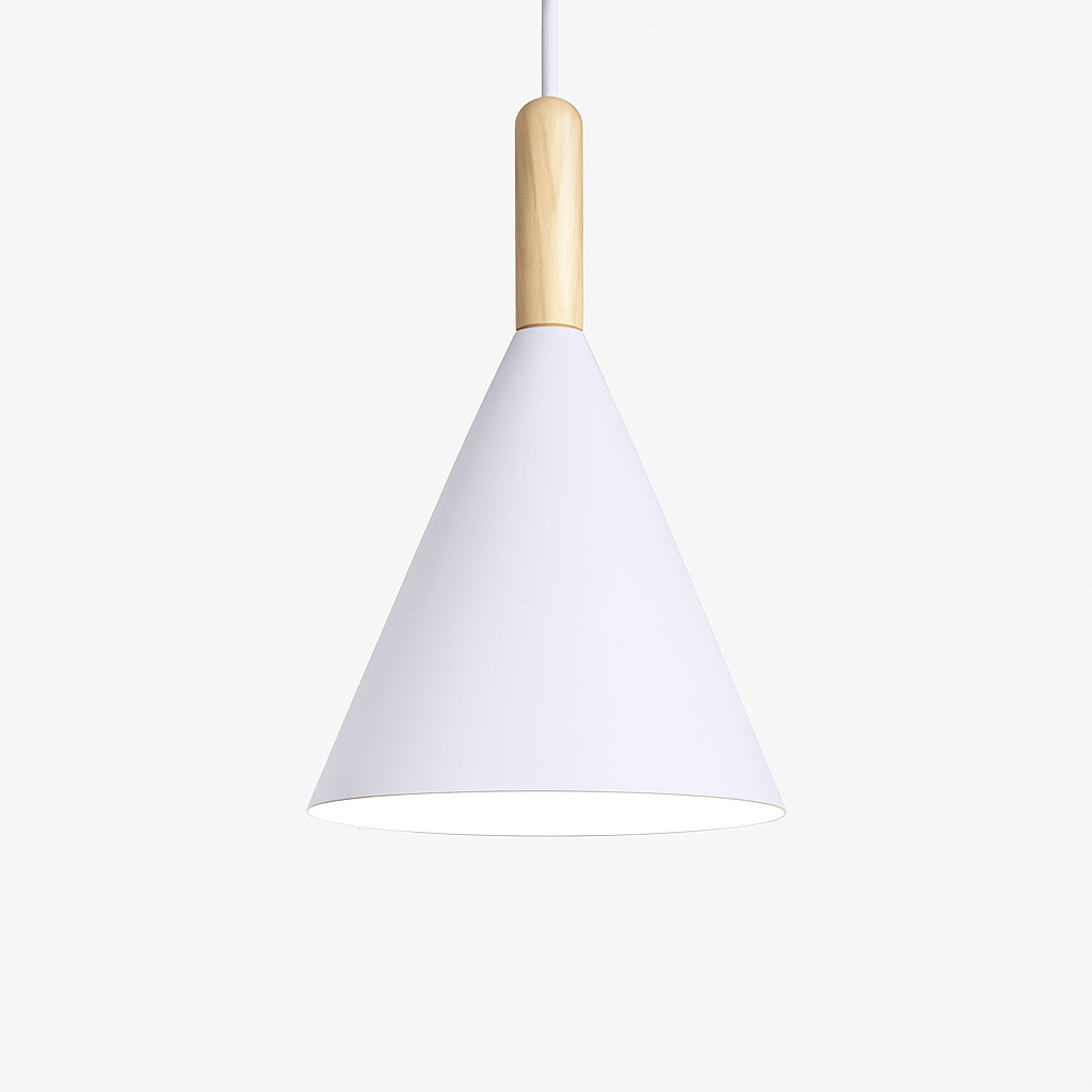 Conische metalen hanglamp met houten stok Bar