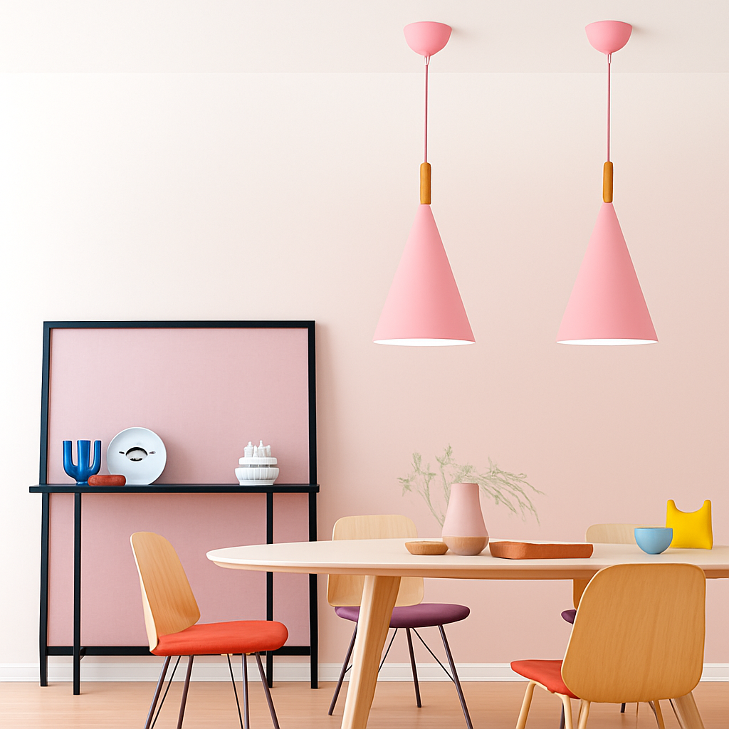 Conische metalen hanglamp met houten stok Bar