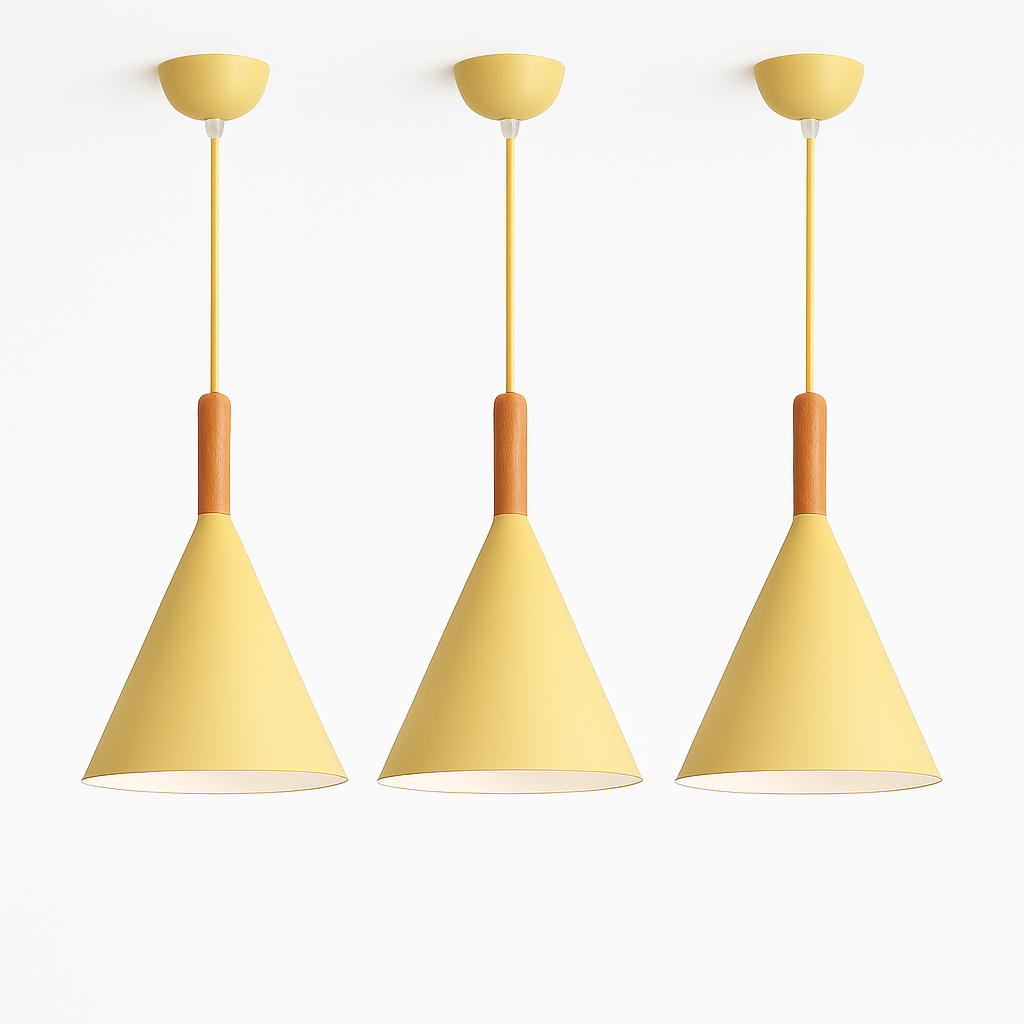 Conische metalen hanglamp met houten stok Bar
