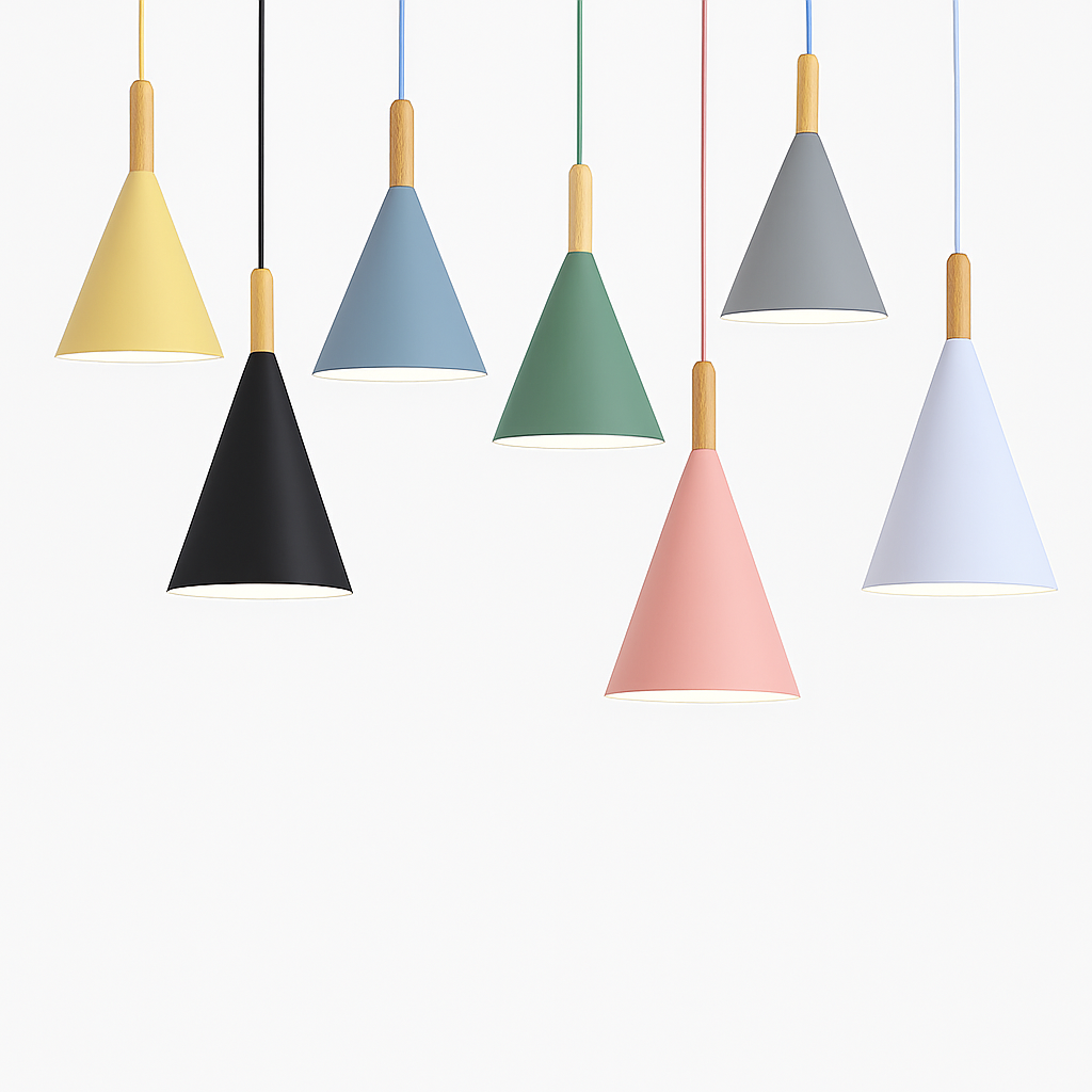 Conische metalen hanglamp met houten stok Bar