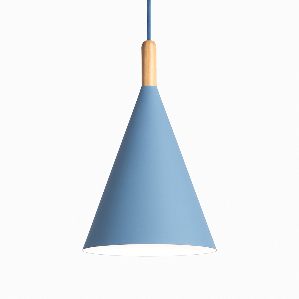 Conische metalen hanglamp met houten stok Bar