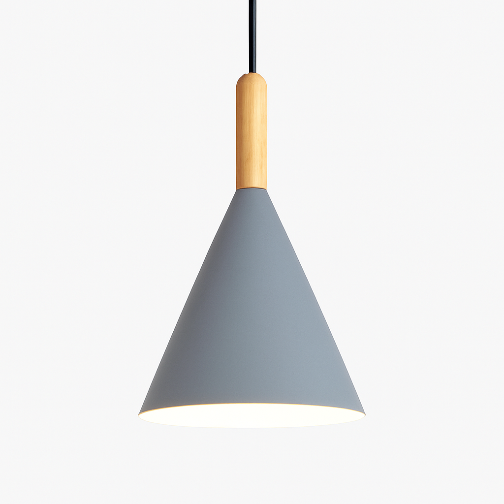 Conische metalen hanglamp met houten stok Bar