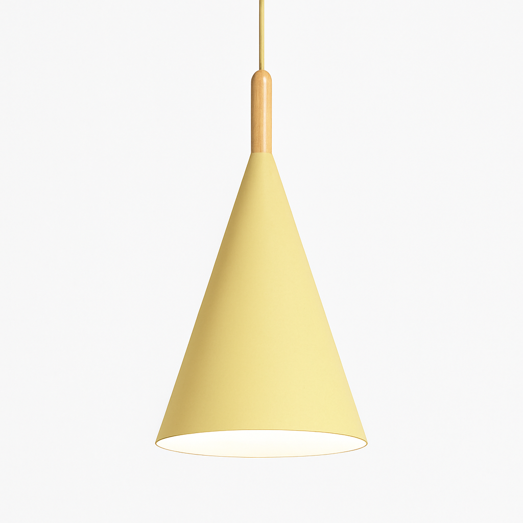 Conische metalen hanglamp met houten stok Bar