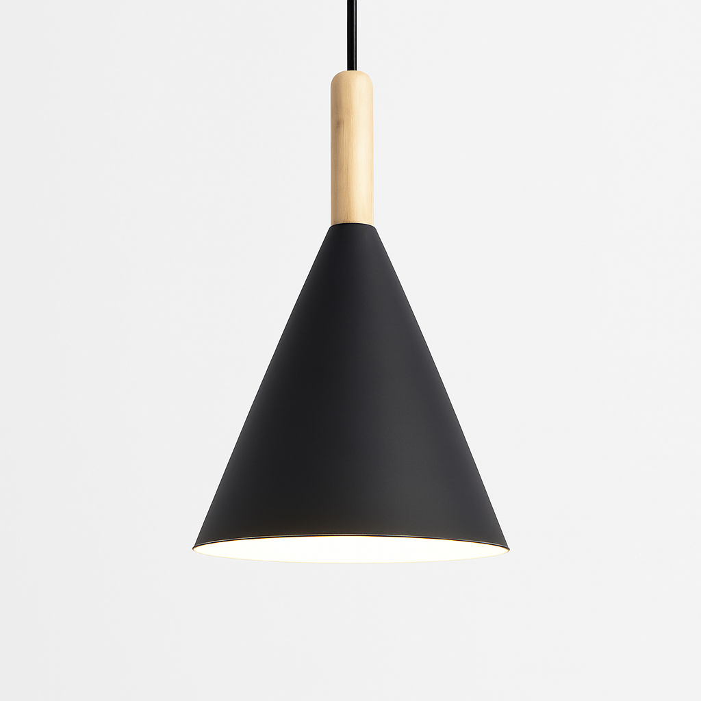 Conische metalen hanglamp met houten stok Bar