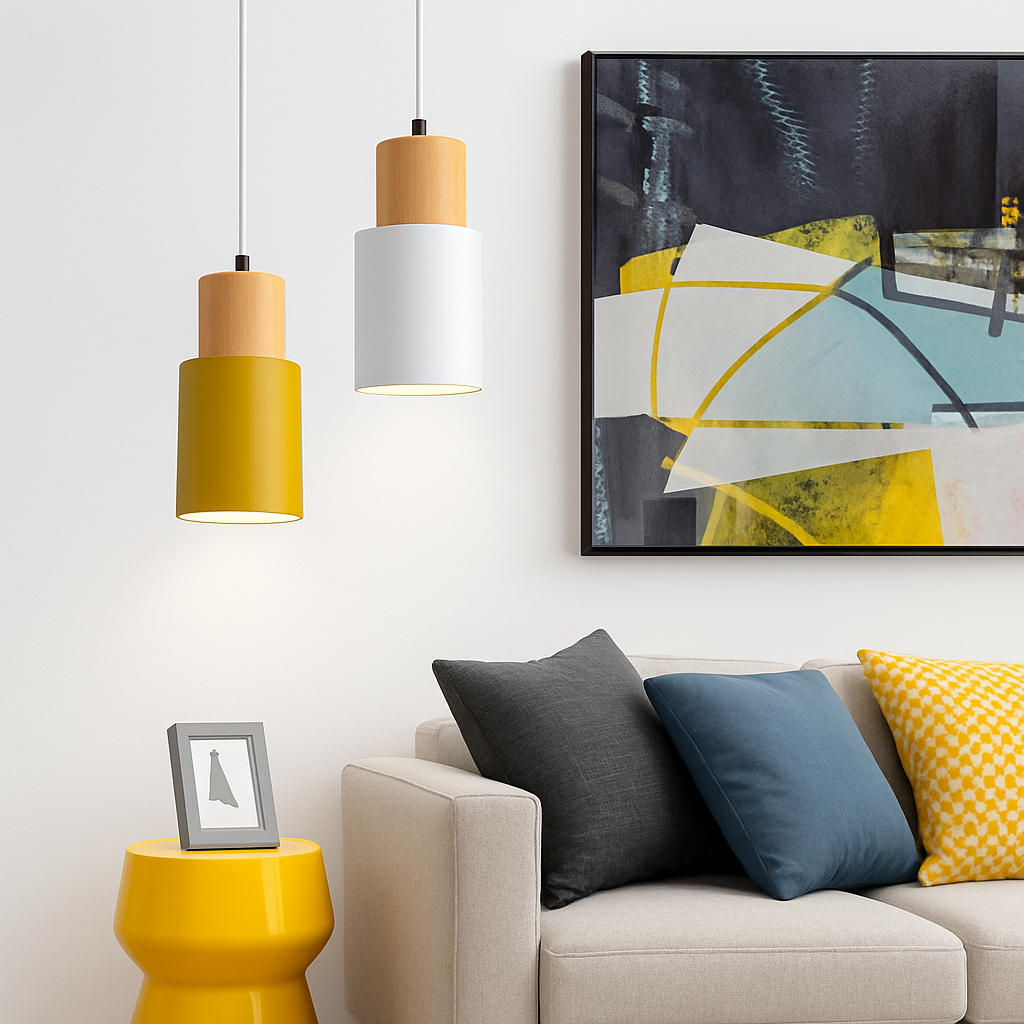 Cylindrische hanglamp van hout en metaal in de kleur Hout