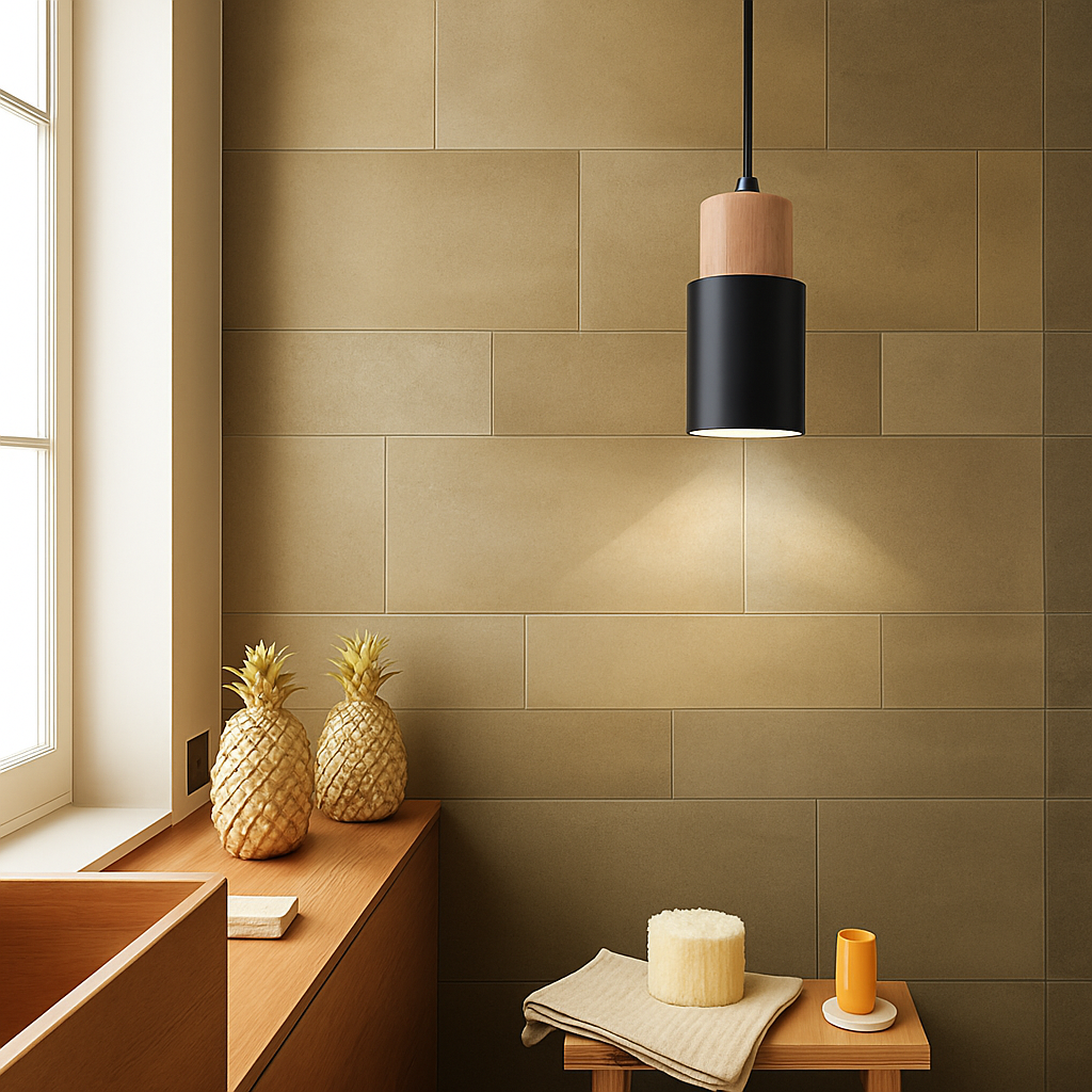 Cylindrische hanglamp van hout en metaal in de kleur Hout