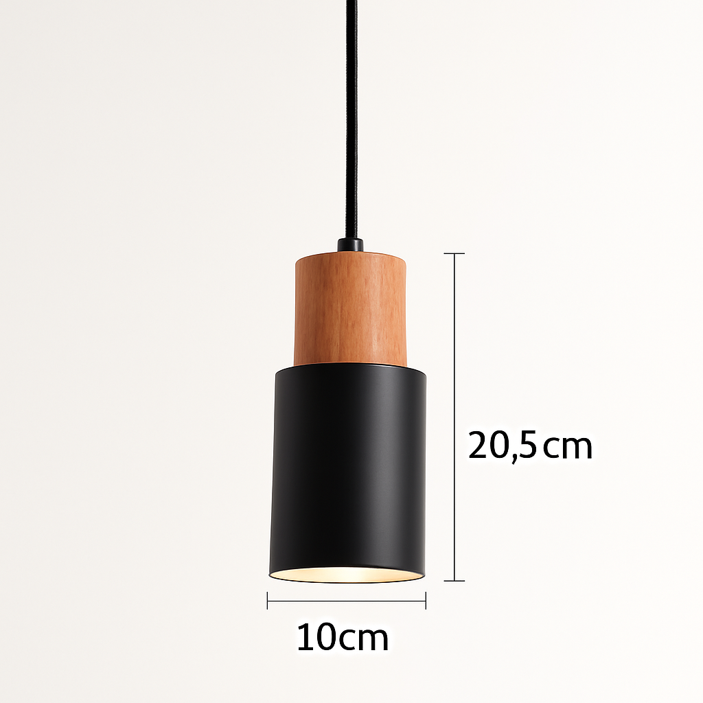 Cylindrische hanglamp van hout en metaal in de kleur Hout