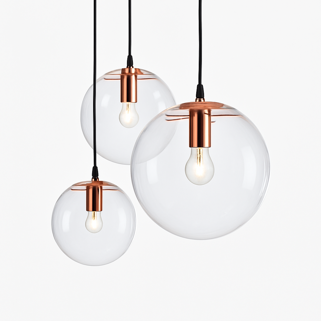 Hanglamp ontwerp bol van glas met LED in roségoud of zwart