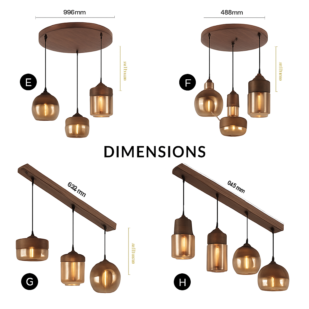 Houten en glazen retro loft hanglamp