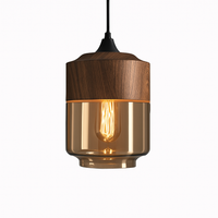 Houten en glazen retro loft hanglamp