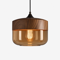 Houten en glazen retro loft hanglamp