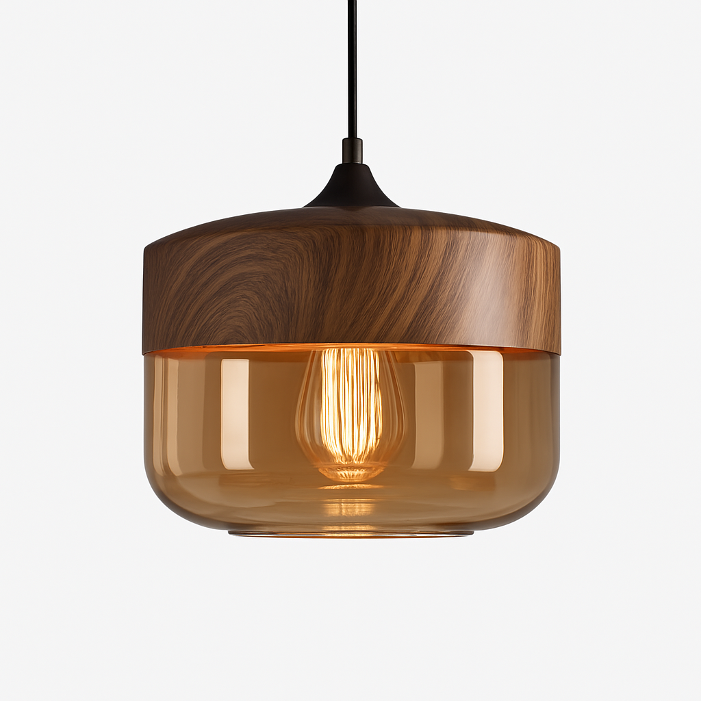 Houten en glazen retro loft hanglamp