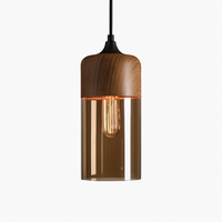Houten en glazen retro loft hanglamp