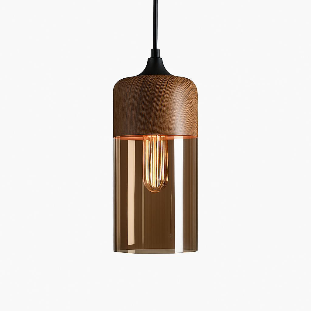 Houten en glazen retro loft hanglamp