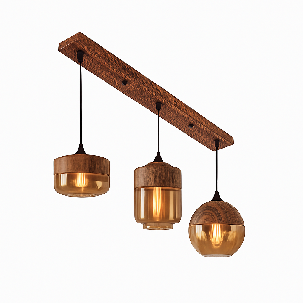 Houten en glazen retro loft hanglamp