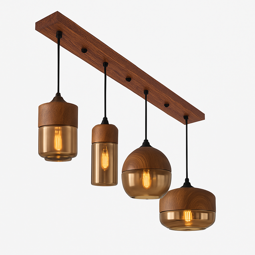 Houten en glazen retro loft hanglamp