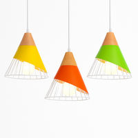 Design hanglamp van hout met gekleurde kooi