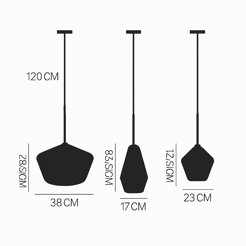 LED-hanglamp van metaal en glas in verschillende vormen