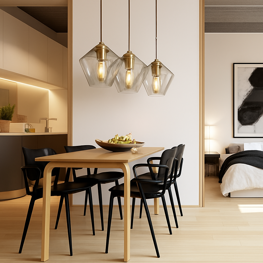 LED-hanglamp van metaal en glas in verschillende vormen