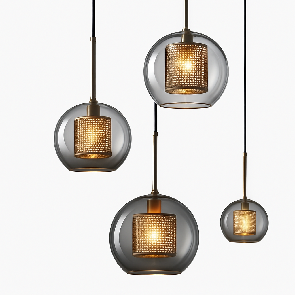 Ontwerp hanglamp van LED en glas met gouden lamp