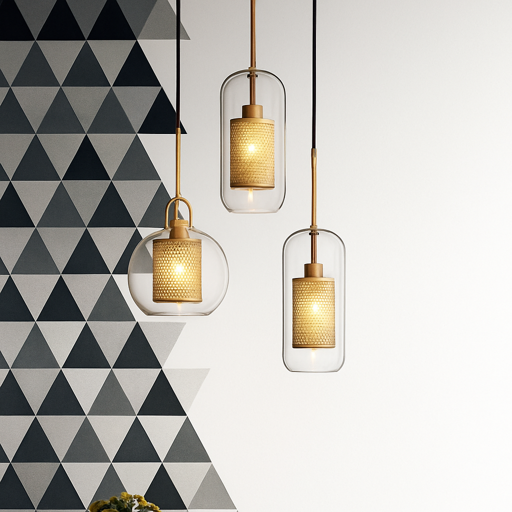 Ontwerp hanglamp van LED en glas met gouden lamp
