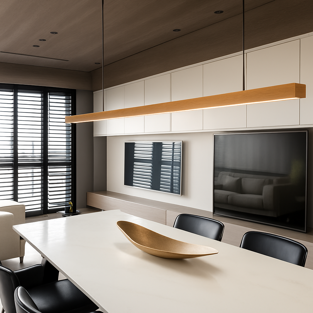 Moderne LED en houten hanglamp