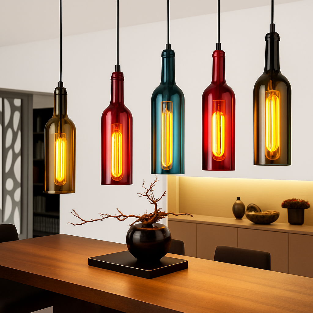design glazen hanglamp voor moderne wijnfles