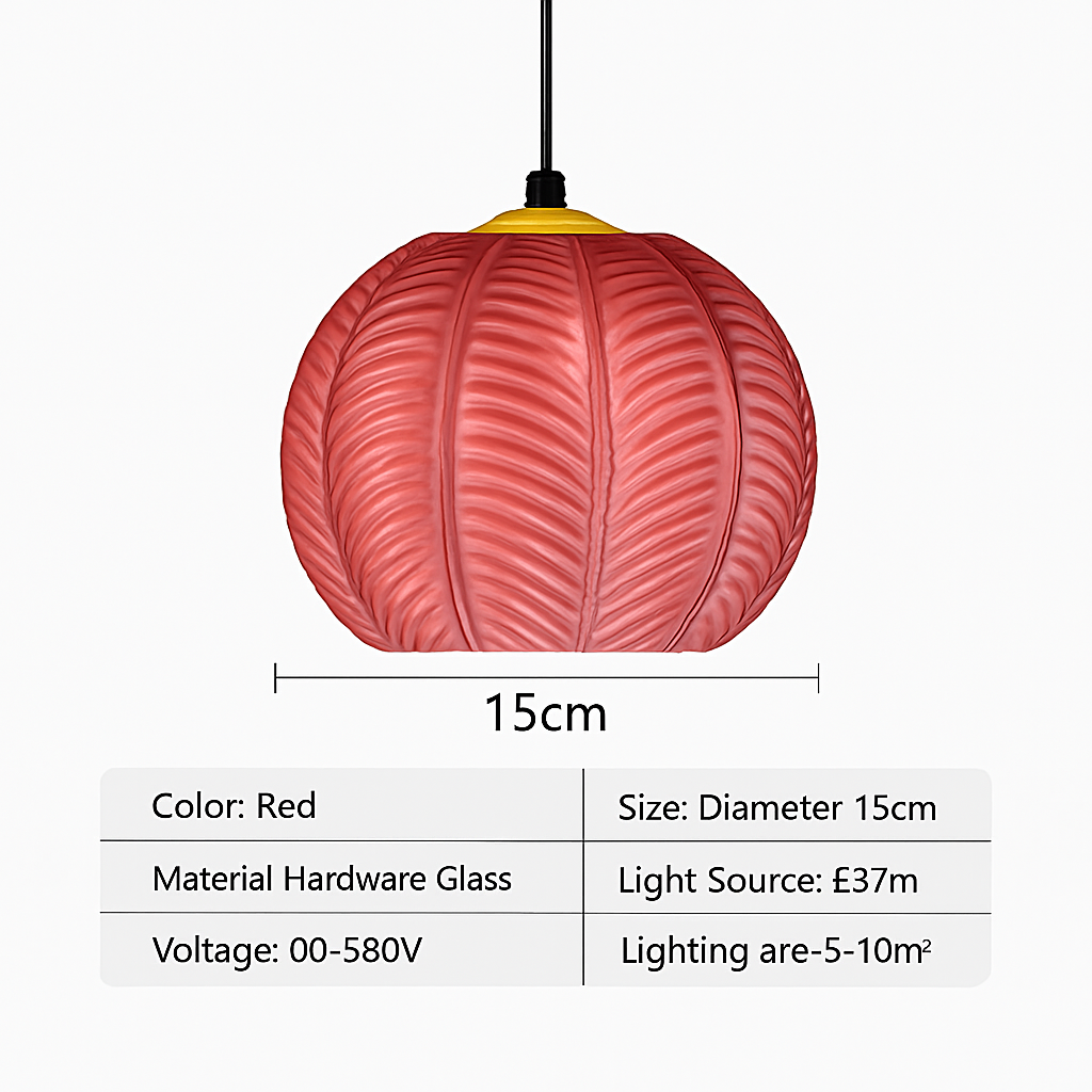 Noordse glazen hanglamp met kleurrijk bladerenpatroon