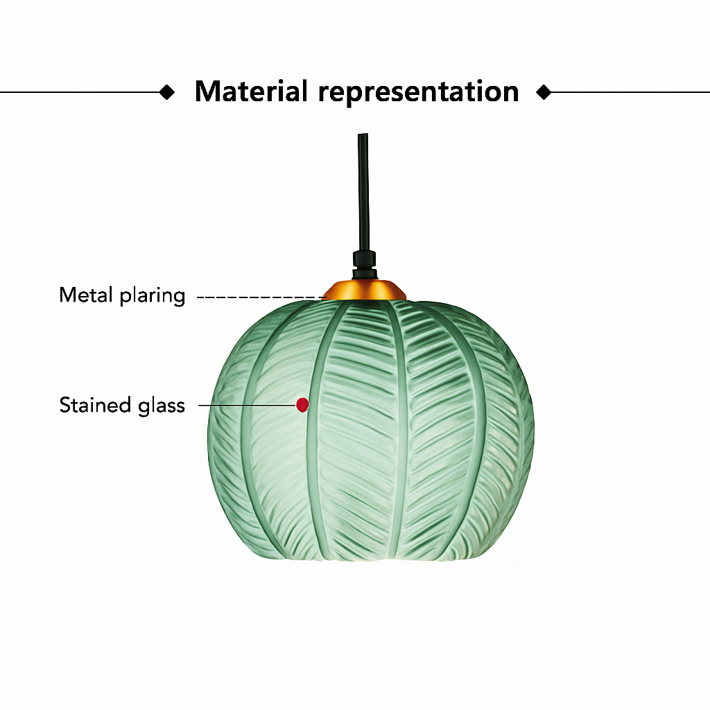 Noordse glazen hanglamp met kleurrijk bladerenpatroon
