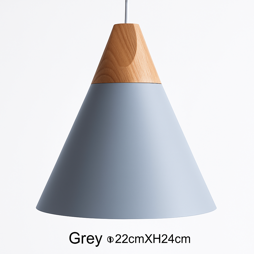Hanglamp LED hout en aluminium in de vorm van een kegel