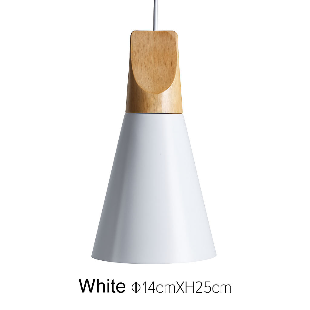 Hanglamp LED hout en aluminium in de vorm van een kegel