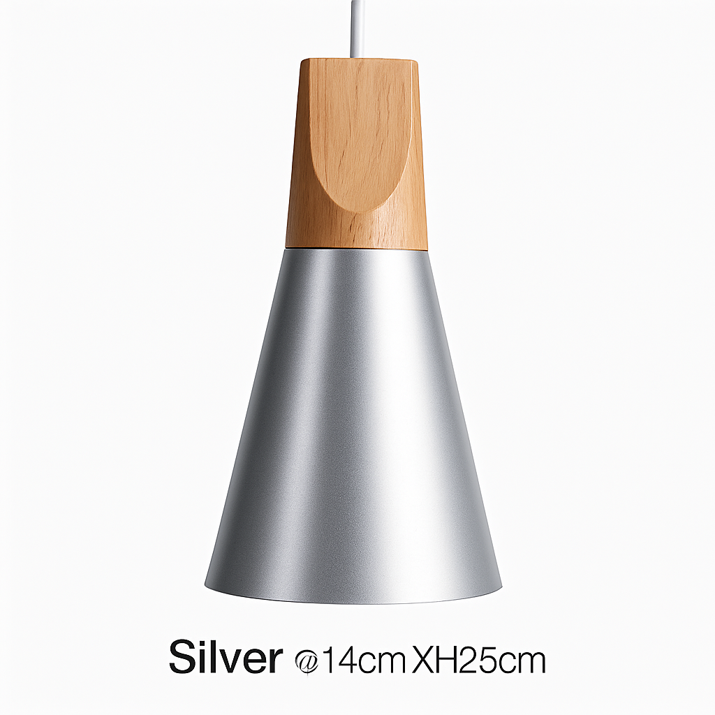Hanglamp LED hout en aluminium in de vorm van een kegel