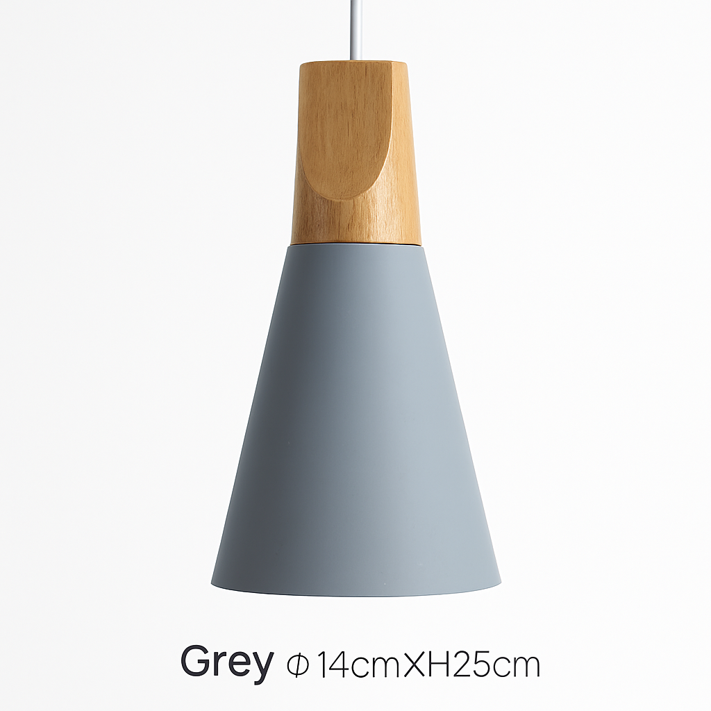 Hanglamp LED hout en aluminium in de vorm van een kegel