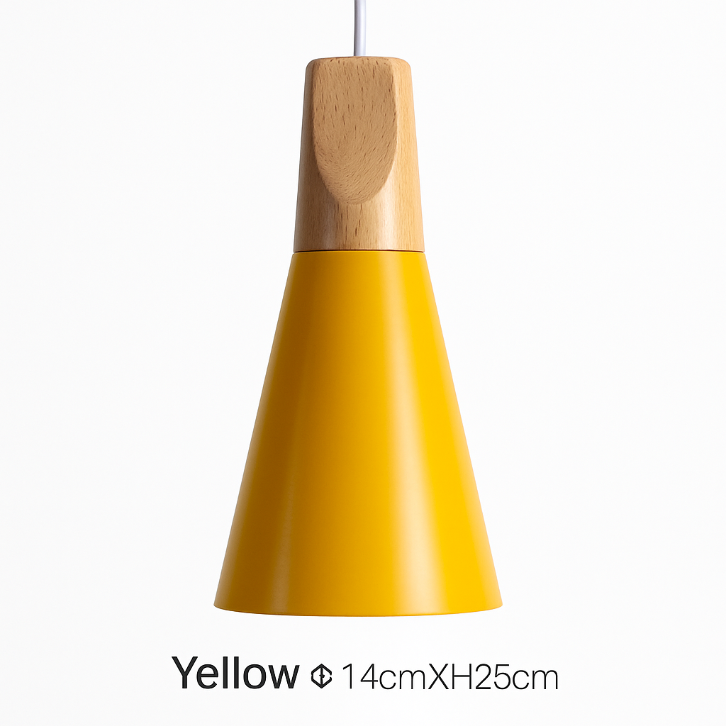 Hanglamp LED hout en aluminium in de vorm van een kegel
