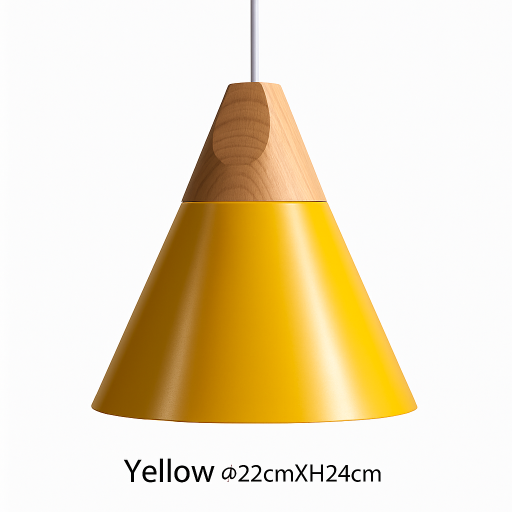 Hanglamp LED hout en aluminium in de vorm van een kegel