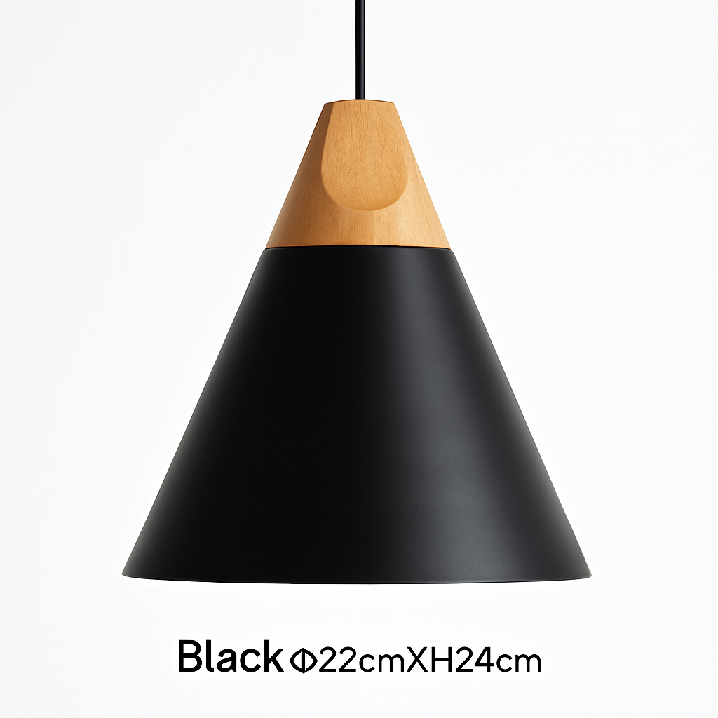 Hanglamp LED hout en aluminium in de vorm van een kegel