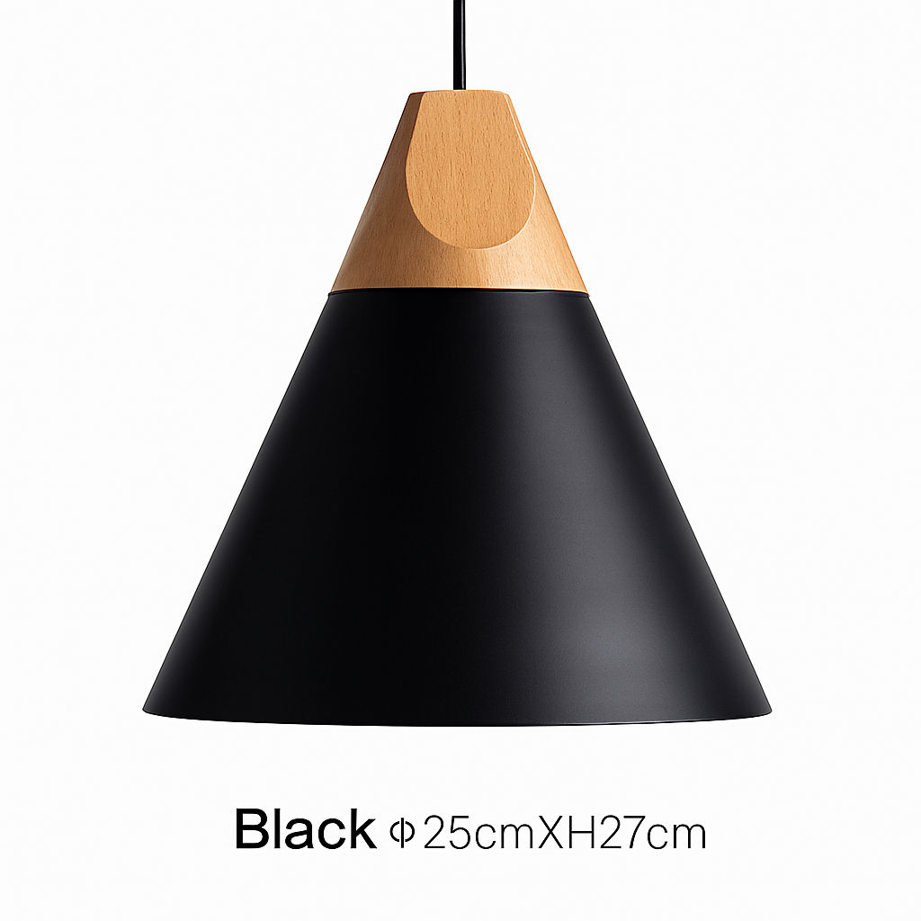 Hanglamp LED hout en aluminium in de vorm van een kegel