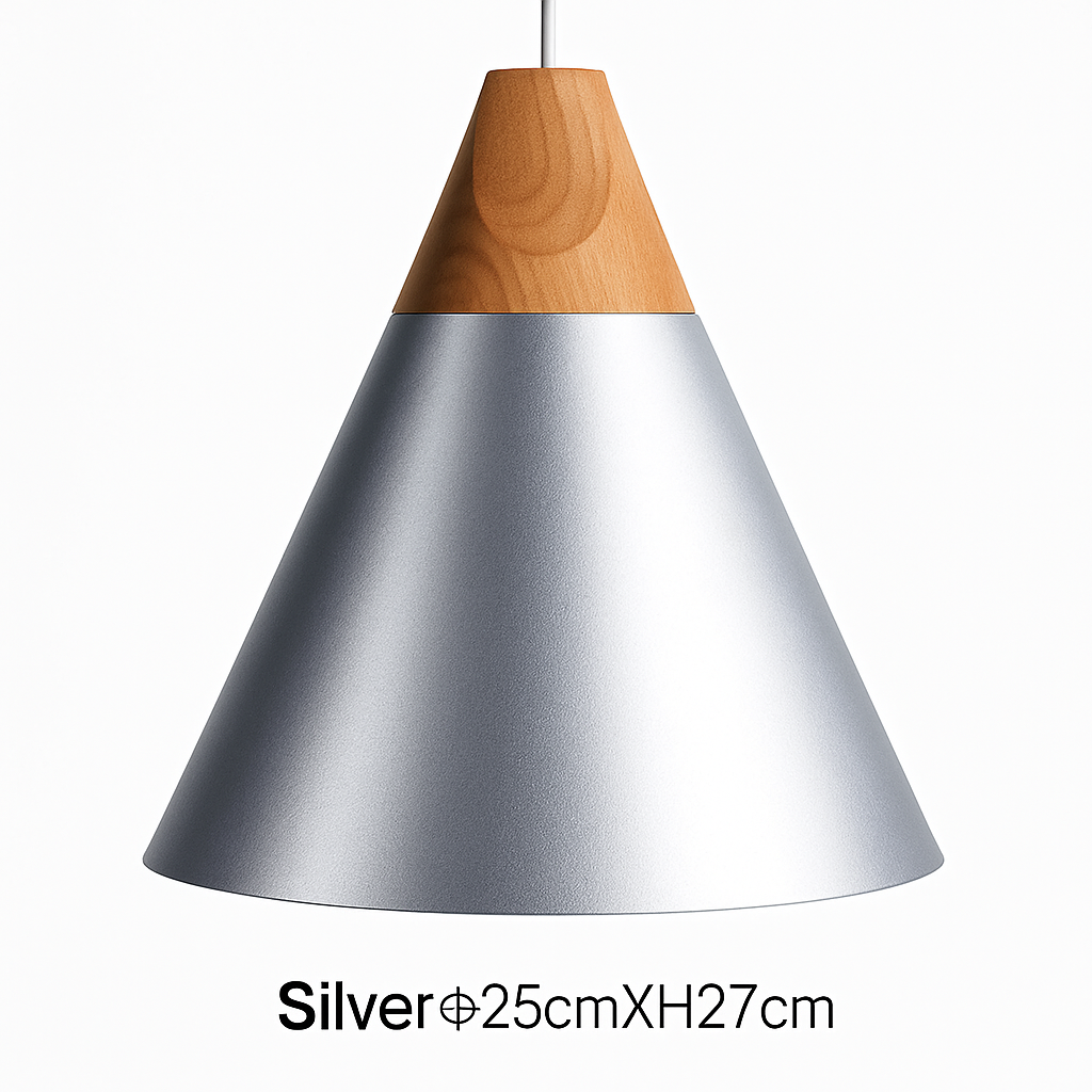 Hanglamp LED hout en aluminium in de vorm van een kegel