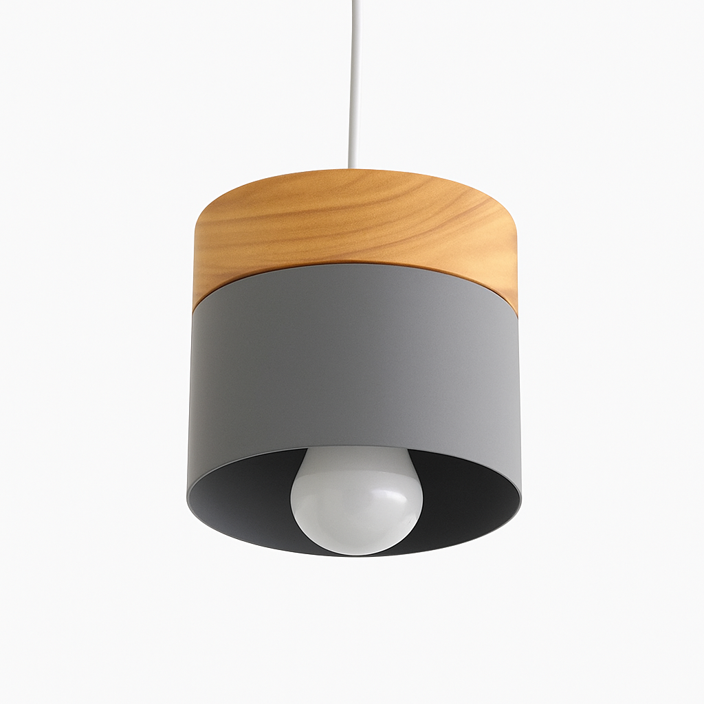 Suspensie LED cilindrisch in metaal en hout Modern