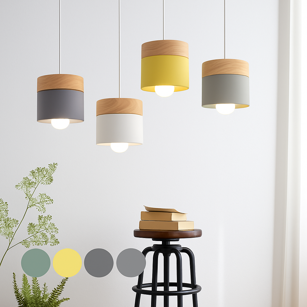 Suspensie LED cilindrisch in metaal en hout Modern