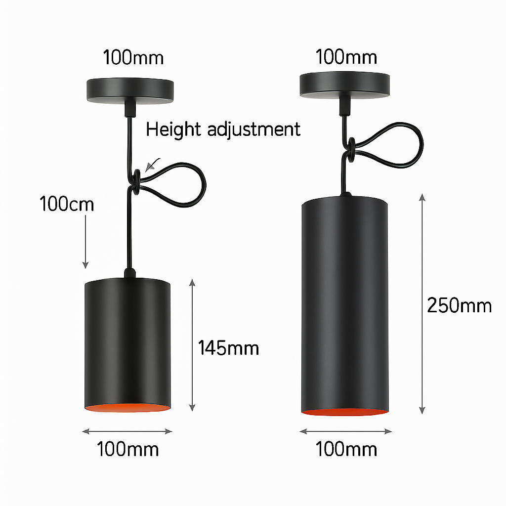 Vintage zwarte cilindervormige LED hanglamp