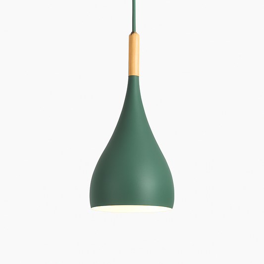Kleurrijke metalen LED hanglamp en houten Nordic stok