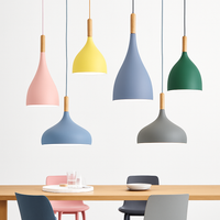Kleurrijke metalen LED hanglamp en houten Nordic stok