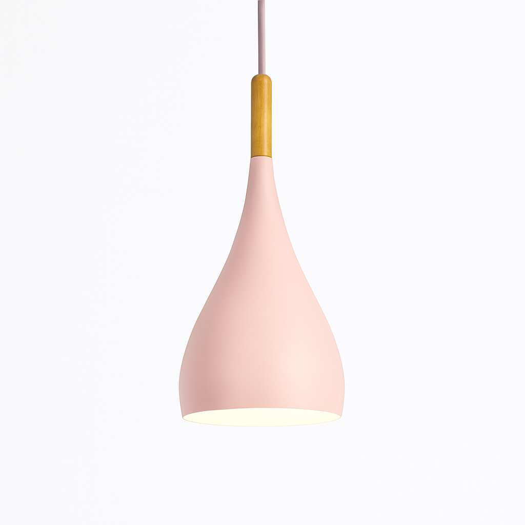 Kleurrijke metalen LED hanglamp en houten Nordic stok