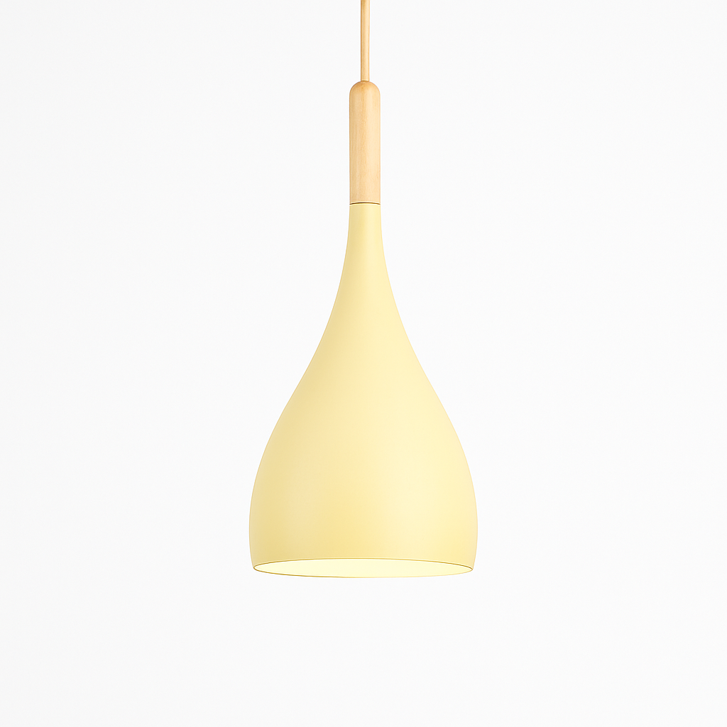 Kleurrijke metalen LED hanglamp en houten Nordic stok