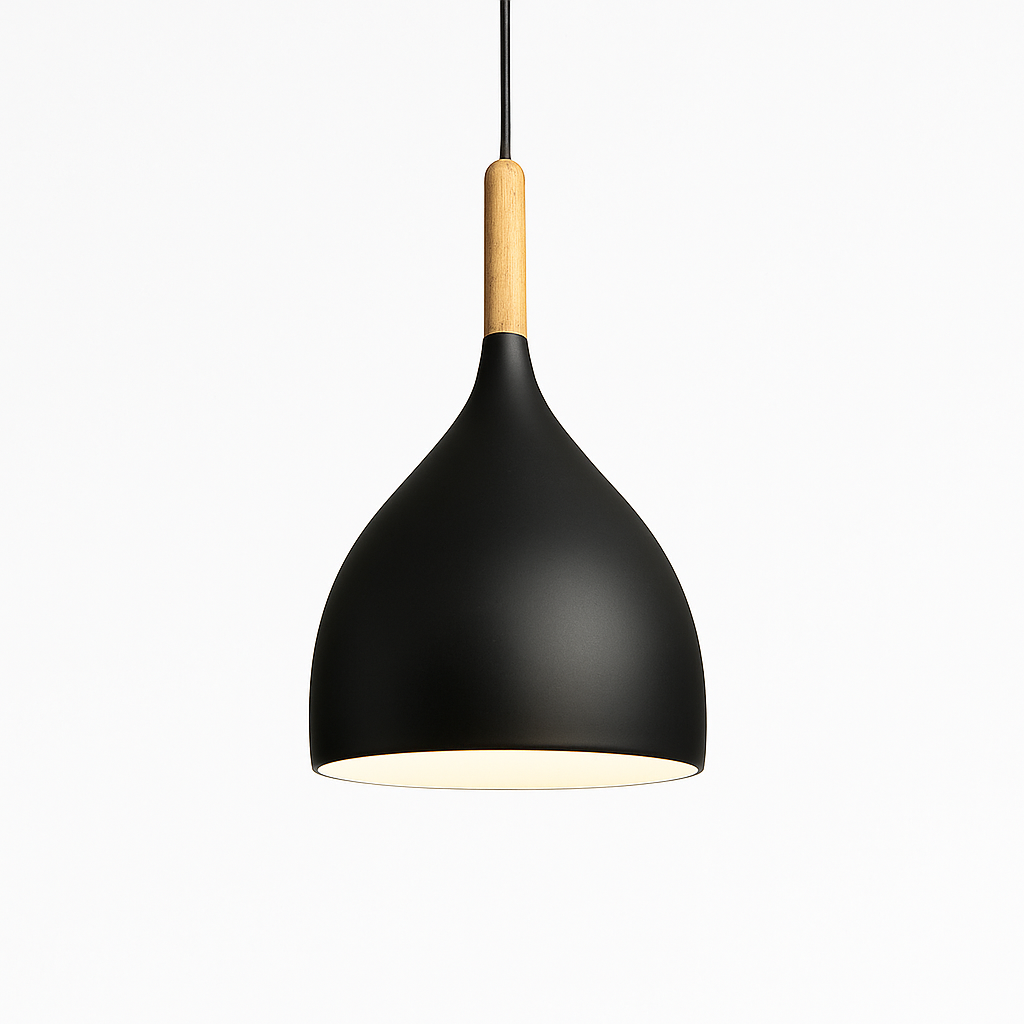 Kleurrijke metalen LED hanglamp en houten Nordic stok