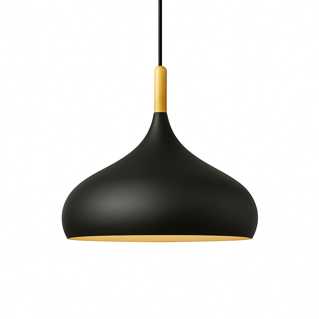 Kleurrijke metalen LED hanglamp en houten Nordic stok